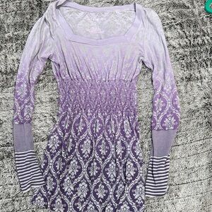 Purple Long Sleeve Patterned Dress